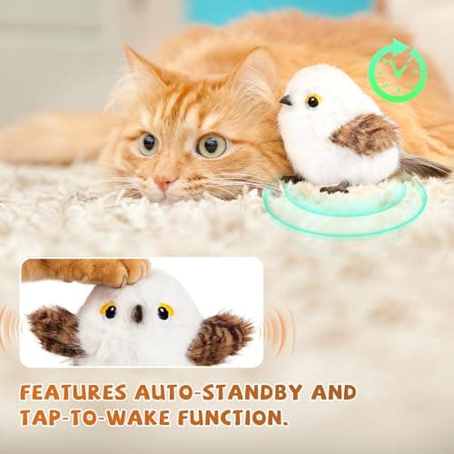 Flappy Bird Cat Toys - Chirping White Chickadee with Catnip Pouch, Rechargeable Cat Kicker, Jouet Pour Chat Interactif (Non-Flying) — view 4