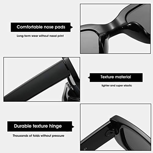 BUTABY Rectangle Sunglasses for Women Retro Driving Glasses 90’s Vintage Fashion Narrow Square Frame UV400 Protection Black & Leopard — view 4