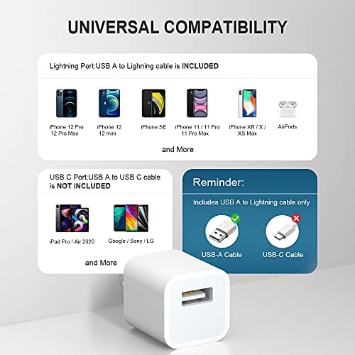 iPhone Charger [Apple MFi Certified] USB Charger Block with 6ft USB to L Cable Compatible with iPhone 14 13/12/11/XS/XR/X 8 7/iPad - 2Pack — view 4