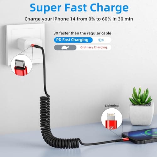 USB C to Lightning Cable for Carplay, 2Pack 3FT Coiled Type C to Lightning