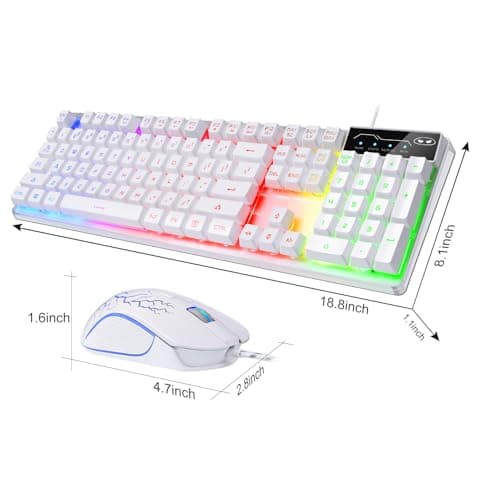 Gaming Keyboard and Mouse Combo, MageGee K1 RGB LED Backlit Keyboard with Transparent Cover, 104 Keys Computer Gaming Keyboard and 7 Colors LED Gaming Mouse for PC/Laptop(White) — view 2