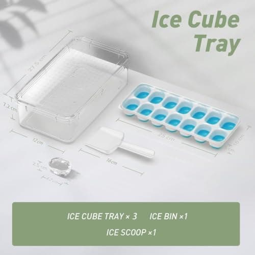 ChefAide Ice Cube Tray with Lid and Bin, 3 Packs 42 Cubes Silicone Plastic Ice Cube Trays for Freezer, Stackable Ice Tray with Container, Ice Scoop for Drinks, Coffee and Cocktails