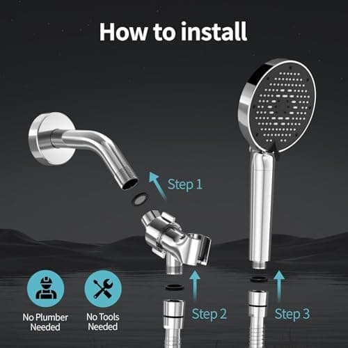SR SUN RISE NSF Certified Filtered Shower Head 9-Spray Setting with Handheld for Hard Water to Remove Chlorine High Pressure Anti-Clog Nozzles (1 Filter, Chrome Silver) — view 5