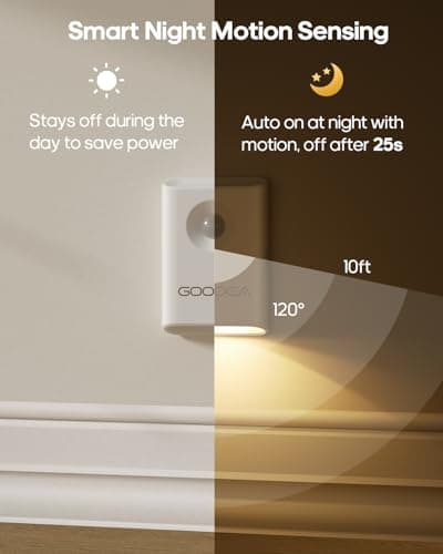 Goodea 2 Pack Stair Lights Indoor, Rechargeable Motion Sensor Night Light, Wireless, Magnetic & Dimmable Night Light, Warm 3000K Soft White for Stairs, Hallway, Bathroom, Bedroom (2 PCS) — view 3