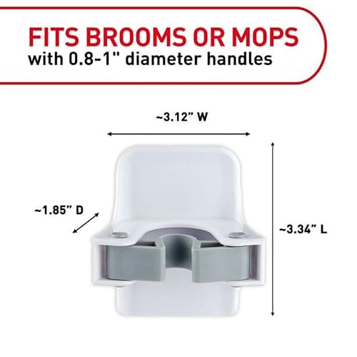 Command Mop & Broom Holder Wall Mount, White with Grey Band, 2 Grippers 4 Strips, Grey/White, 17007-HW2ES — view 4