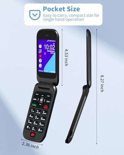4G Flip Phone Unlocked, Basic Smart Cell Phone for Seniors Backup, Dual Screen KaiOS Phone Large Button Loud Volume Durable Battery Speed Dial Camera Bluetooth, T-Mobile AT&T Compatible (Black) — view 6