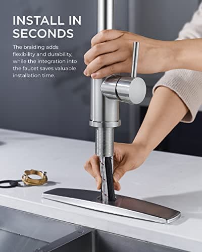 FORIOUS Kitchen Faucets with Pull Down Sprayer, Brushed Nickel, High Arc Single Handle Classic Stainless Steel Sink Faucet 1 or 3 Hole, Suitable for Farmhouse Camper Laundry Rv Bar — view 3