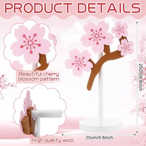 Yookeer Pink Cherry Headphone Stand Cute Headphone Stand Decorative Sakura Wood Desk Decor for Gamer Room Office Desk Gaming Gifts for Girlfriend Office Worker