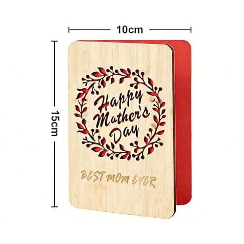 Wooden Mother's Day Card with Hollow Carved Pattern, Engraved Wood Greeting Card, 15x10cm Keepsake Postcard for Mom from Daughter Son (Olive)