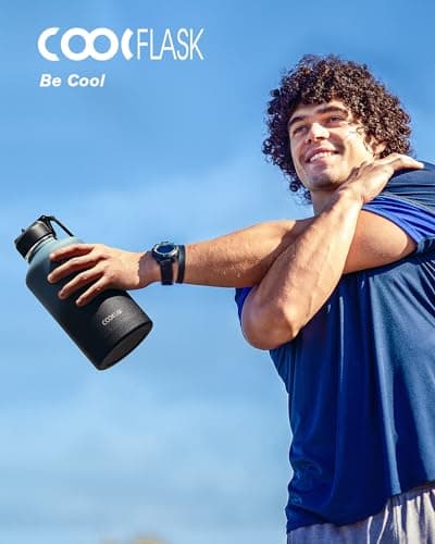 Coolflask Half Gallon Water Bottle Insulated with Straw & 3 Leakproof Lids — view 5