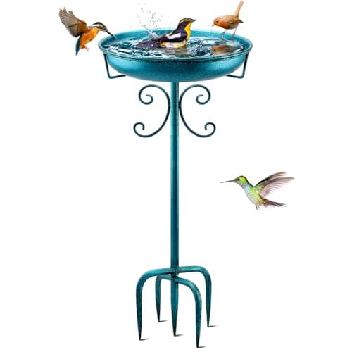 Daoeny 35In Metal Bird Bath for Outside, Vintage Freestanding Birdbaths & Birdfeeder, Bird Baths Feeder Bowl for Outdoors Garden Patio Yard Lawn Decor, Upgraded 5-Pronged Base (Blue)