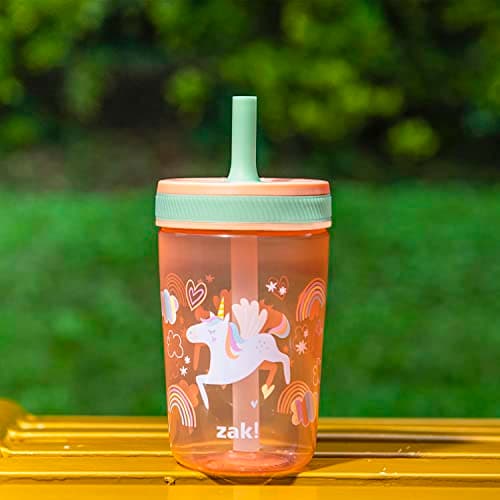 Zak Designs Kelso 15 oz Tumbler Set, (Unicorn) Non-BPA Leak-Proof Screw-On Lid with Straw Made of Durable Plastic and Silicone, Perfect Toddler Cup Bundle for Kids (2pc Set) — view 2