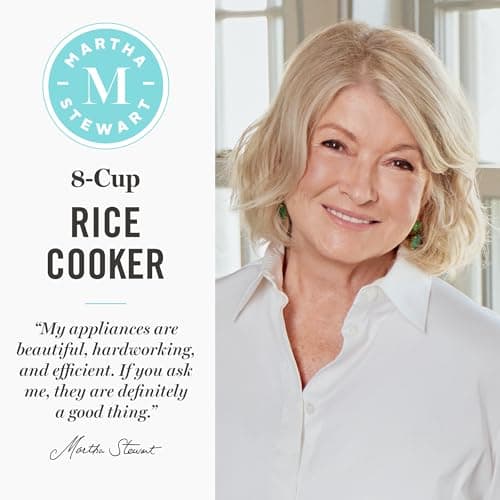 Martha Stewart Rice Cooker, 4 Cup (Uncooked) / 8 Cup (Cooked), Ceramic Non-Stick Removable Pot, Keep Warm, Measure Markings, Steam Basket, Brown & Sushi Rice, Quick Cook, Quinoa, Grains, Oats, Linen Cream