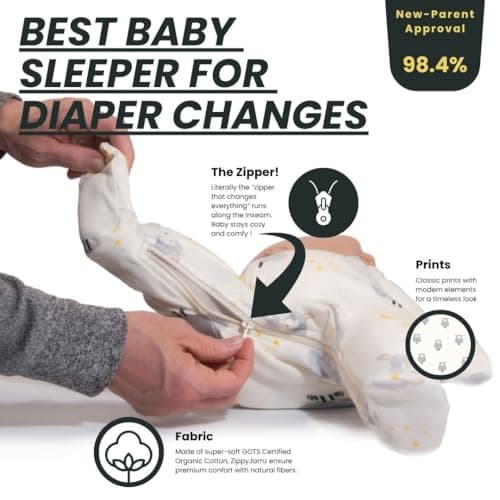 ZIPPYJAMZ Baby Sleepers, Organic GOTS Cotton Footed Pajamas, Inseam Zipper for Quicker and Easier Diaper Changes - Count Me to Sleep (0-3 Months) — view 7