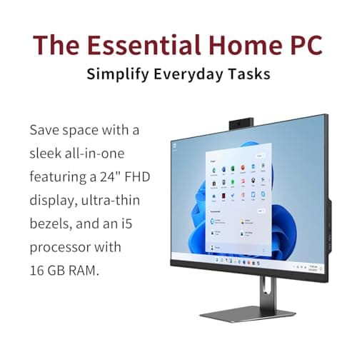 Cybrimax All in One Desktop Computer, 24" Display, i5 CPU Up to 3.3 GHz, 16GB RAM, 256 GB SSD, Privacy Protection Webcam, WiFi 6 + BT 5.3, Win11 Home, Black — view 4
