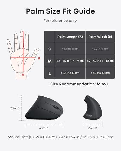 Anker 2.4G Wireless Vertical Ergonomic Optical Mouse for Work, Multi-Device Connectivity, 800/1200 /1600 DPI, 5 Buttons for Laptop, Desktop, PC - Black — view 5
