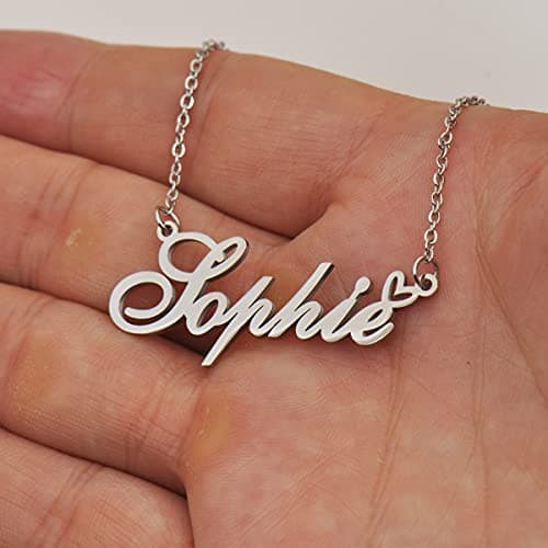 HUAN XUN Riley Name Necklace with Heart Silver Stainless Steel Initial Pendant Gifts Custom Name Necklaces for Women — view 3