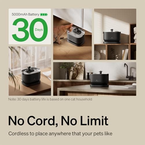 Bundle of PETLIBRO Cat Water Fountain, Cordless Pet Water Fountain Battery Operated+8 Packs Replacement Filters for Dockstream Cat Water Fountain WF005 WF115 WF105, 4 Months Set of Replacement Filters