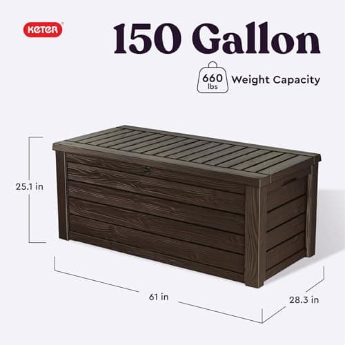 Keter 150 Gallon Resin Large Deck Box Organization and Storage Box for Patio, Outdoor Cushions, Garden Tools, Brown — view 2