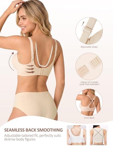 PoseFree Bras for Women Full Support - Push Up, Side Back Smoothing Jelly Bras Scalloped Seamless Wireless Comfort Everyday Tshirt Bralette - Nude L — view 2
