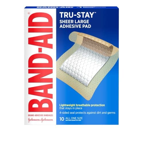 BAND-AID Brand Tru-Stay Sheer Adhesive Pads, Large Size, 10 Count