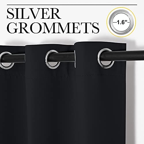 NICETOWN Halloween Pitch Black Solid Thermal Insulated Grommet Blackout Curtains/Drapes for Bedroom Window (2 Panels, 42 inches Wide by 63 inches Long, Black) — view 3
