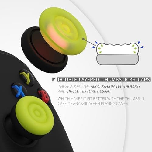 PlayVital Thumbs Cushion Caps Thumb Grips Set Thumbstick Grip Cover Joystick Cap for ps4, for ps5, for Xbox Series X/S, for Xbox One, Elite Series 2, Switch Pro Controller - Bright Green & Robot White — view 2