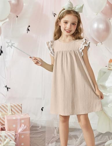 Arshiner Girls Summer Dress Toddler Ruffle Sleeve Dresses Khaki Dress for Girls Kids Swing Boho Sundress 3t — view 3