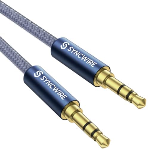 SYNCWIRE 3.5mm Nylon Braided Aux Cord (3.3ft/1m,Hi-Fi Sound), Auxiliary Input Male to Male Audio Cable for Headphones, Car, Home Stereos, Speaker, iPhone, iPad, iPod, Echo & More – Navy Blue