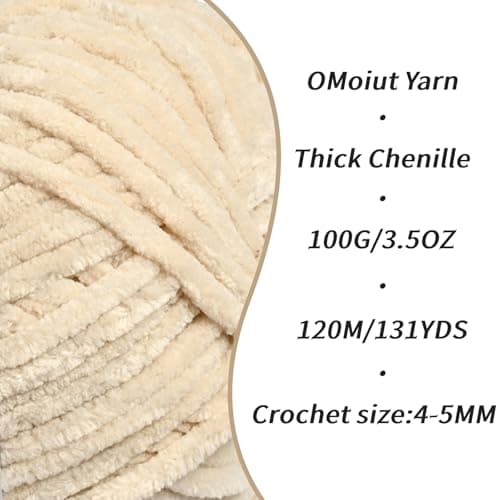 OMoiut Chenille Yarn for Crocheting, Chunky Velvet Baby Blanket Yarn, Soft Fuzzy Puzzle Yarn for Knitting, 100g/3.53oz Bulky Thick Amigurumi Yarn (Beige)