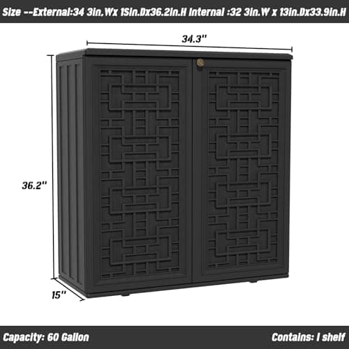 Mrosaa Outdoor Storage Cabinet Waterproof with Shelf,Resin Storage Sheds Outdoor Cabinets for tub Towels/Chemicals/Grill Items/Patio/Garden/Backyard, Size 34.3''L*15''W*36.2''H（Black） — view 4