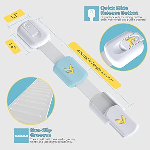 4our Kiddies 10 Pack Baby Proof Cabinet Locks, Child Safety Drawer Locks with 6 Extra 3M Adhesives, Childproof Cabinet Strap Locks for Drawers, Cupboards, Refrigerators, Adjustable No Drilling — view 3