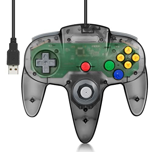 2 Pack FISUPER USB N64 Controller, Wired USB Gamepad Joystick for Windows PC MAC Raspberry PI(Clear Black+Clear Blue) — view 5