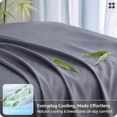 Bedsure King Size Sheets Set, Cooling Sheets for Hot Sleepers, Rayon Derived from Bamboo, PureWoven, Breathable & Soft, Deep Pocket Up to 16 Inches, Hotel Luxury Silky Bedding, Dark Grey — view 3