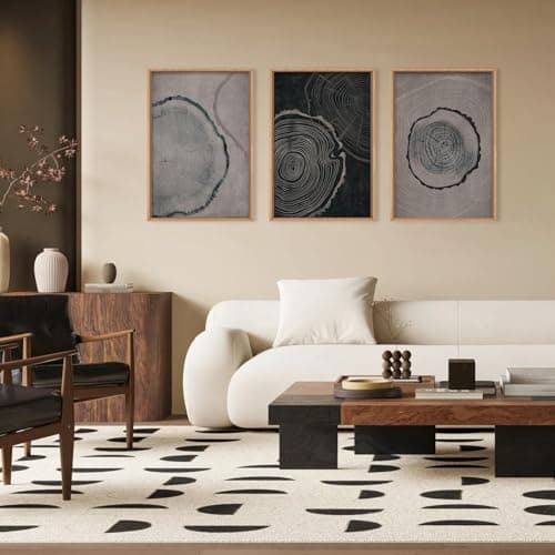 Ausril Tree Ring Framed Canvas Wall Art Set of 3, Modern Beige Wood Stump Wall Decor,Imitation Black Gray Tree Spiral Wall Painting, Neutral Nature Art Print for Living Room, Bedroom, Office 16"x24"x3 — view 2