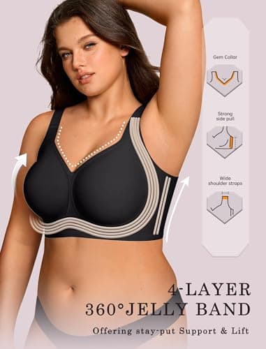 OEAK Womens Wireless Jelly Bra Plus Size Supportive Seamless Bras Full Coverage Push Up Comfortable No Underwire Tshirt Bras Black S