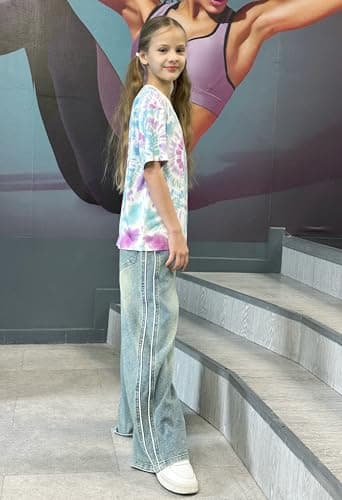 Arshiner Girls Shirts Size 10-12 Oversized Short Sleeve Summer Kids Tops Size 10-12 Casual Crewneck Soft Girls Tee Tops Tie Dye 11-12 Years — view 5