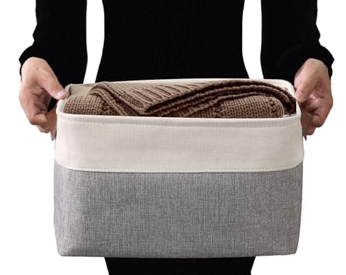DECOMOMO Storage Baskets for Shelves - Fabric Storage Bins, Linen Closet Organizers and Storage (Grey & White, Large - 3 Pack) — view 6