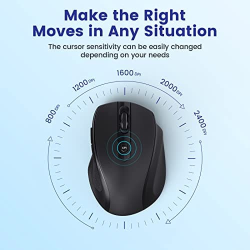 LODVIE Wireless Mouse for Laptop,2400 DPI Wireless Computer Mouse with 6 Buttons,2.4G Ergonomic USB Cordless Mouse,15 Months Battery Life Mouse for Laptop PC Mac Computer Chromebook MacBook-Black — view 3