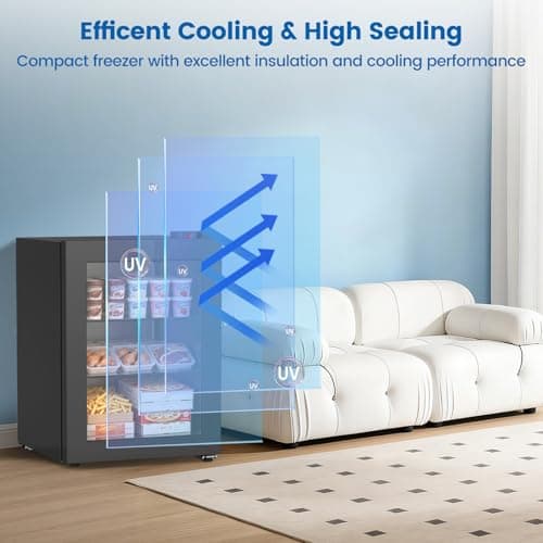 Kndko 2.4 Cu Ft Mini Freezer with Display Glass Door, 7 Adjustable Temperature Settings -10°F to -18°F, Upright Small Freezer With Removable Shelves Perfect for Ice Cream — view 2