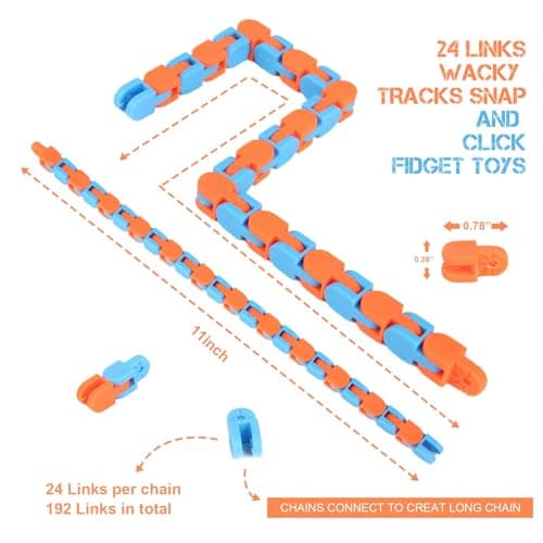 8Pcs 24Links Fidgets Wacky Tracks Fidget Toys for Kids Valentines Day Gifts Classroom Gifts School Easter Stocking Stuffers Plastic Sensory Autism Snap Fidget Click Snake Toys for Adults Travel 11inch