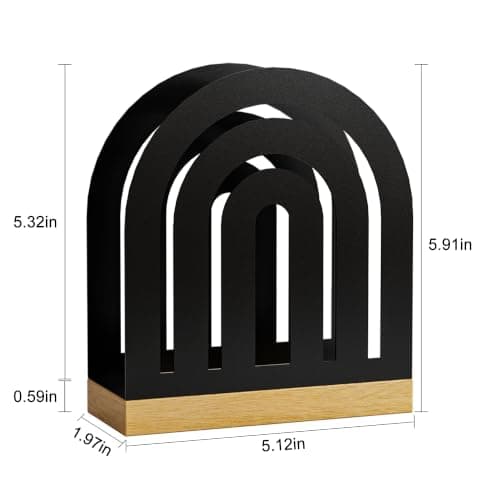 NBPUJ Metal Napkin Holder for Table with Wood Base, Matte Black Cocktail Napkin Dispenser, Compact Arch Round Frame Decorative Holder for Kitchen Countertop, Dining Table, Restaurant, Home. — view 2