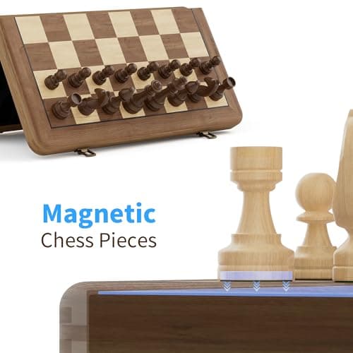15" Wooden Folding Chess & Checkers Set - 2 in 1 Board Game with 3" King Staunton Pieces and 2 Extra Queens (Tigerwood) — view 2
