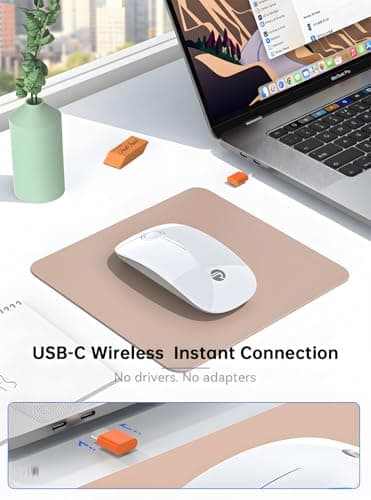 RAPIQUE R306C USB C Wireless Mouse for MacBook, Type-C 2.4GHz Portable Computer Mouse with USB-C Receiver, Silent Click, Slim Cordless Mouse, 3-Speed DPI, for iPad, Chromebook, Laptop, MacOS - White
