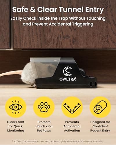 OWLTRA in-/Outdoor Safe Extra Large Plastic Tunnel Snap Rat Trap 2PCS, Instant Kill Rodent Snap Trap with Clear Tunnel Entry, Touch-Free Release, and Powerful Snap, Black — view 2