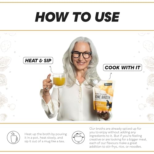 BROYA Turmeric & Ginger Chicken Bone Broth - Collagen Protein Rich and 100% Organic Chicken Broth - Keto and Paleo Friendly, Gluten-Free - Ready to Sip or Cook - 500 ml (Pack of 4) — view 3