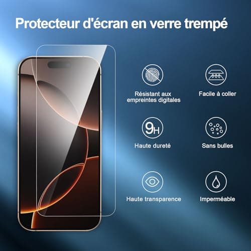 NEW'C 3 Pack Designed for iPhone 16 Pro, iPhone 17, 17 Pro Screen Protector (6.3 inches), Enhanced Tempered Glass Protection with easy installation tool included, Case Friendly — view 3