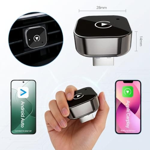 2-in-1 Wireless CarPlay and Android Auto Adapter – Mini Bluetooth Car Adapter for iPhone (iOS 10+) & Android, Includes USB-C and USB Connector, Fast Pairing, No-Delay Connection, 2026 Upgrade – Silver