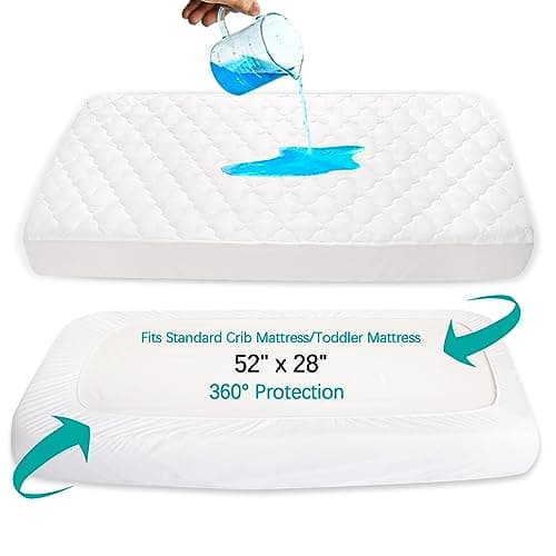 Crib Mattress Protector Sheets Fitted Waterproof Crib Mattress Pad Cover, Noiseless & Machine Wash 100% Absorbent Crib/Toddler Mattress Protector Sheet Quilted, White, 52" x 28" — view 2