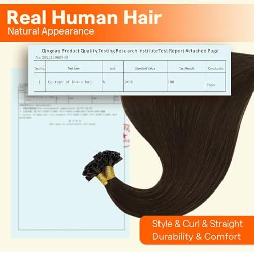 Full Shine K Tip Human Hair Extensions, 2 Darkest Brown Brunette, 16 Inch, 50G, Keratin Fusion Prebonded Tip, Soft Lob, Subtle Waves, Campus Formal, Office Party, Polished Everyday, Seamless Brunette — view 4